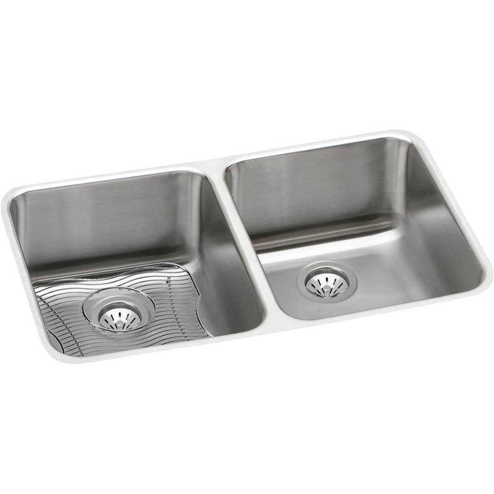 Elkay Lustertone Classic Stainless Steel, 30-3/4'' x 18-1/2'' x 7-7/8'', Equal Double Bowl Undermount Sink Kit