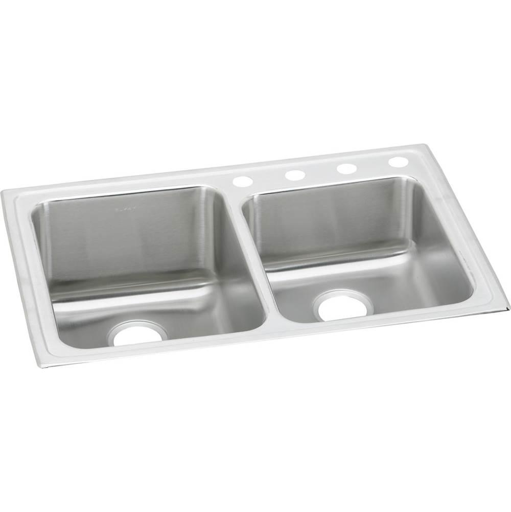 Elkay Lustertone Classic Stainless Steel 33'' x 22'' x 10'', Offset 3-Hole Double Bowl Drop-in Sink