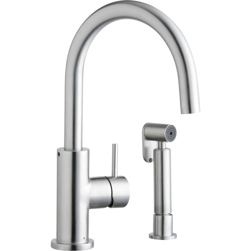 Elkay Allure Single Hole Kitchen Faucet with Lever Handle and Side Spray Satin Stainless Steel