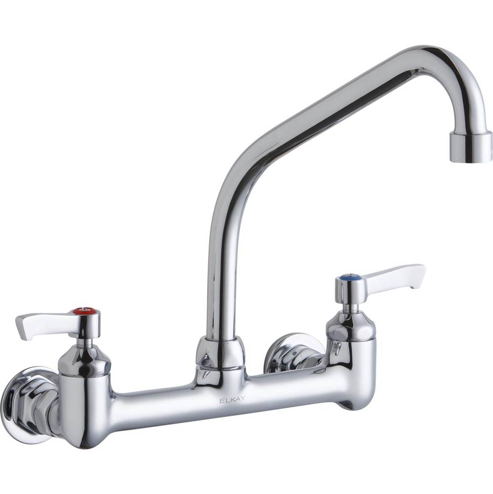 Elkay Foodservice 8'' Centerset Wall Mount Faucet with 8'' High Arc Spout 2'' Lever Handles 1/2in Offset Inlets Chrome