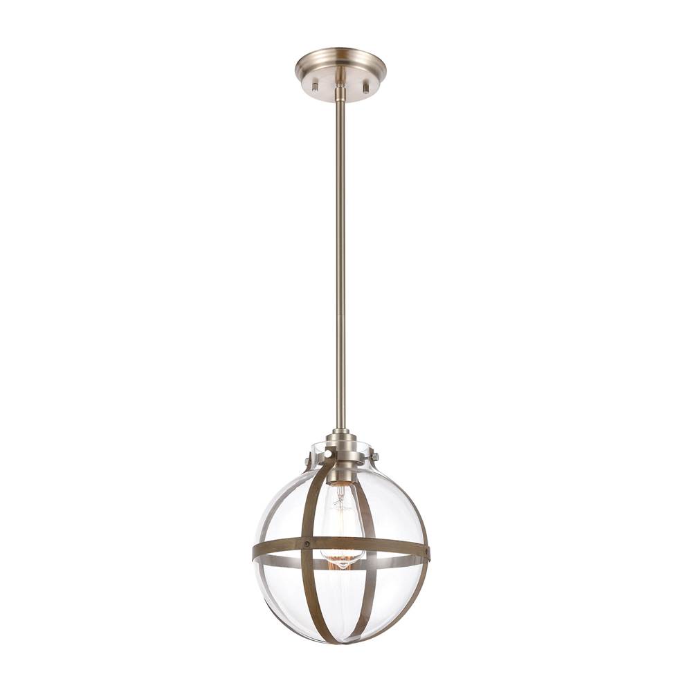 Elk Lighting Cusp 1-Light Mini Pendant in Light Wood With Clear Glass