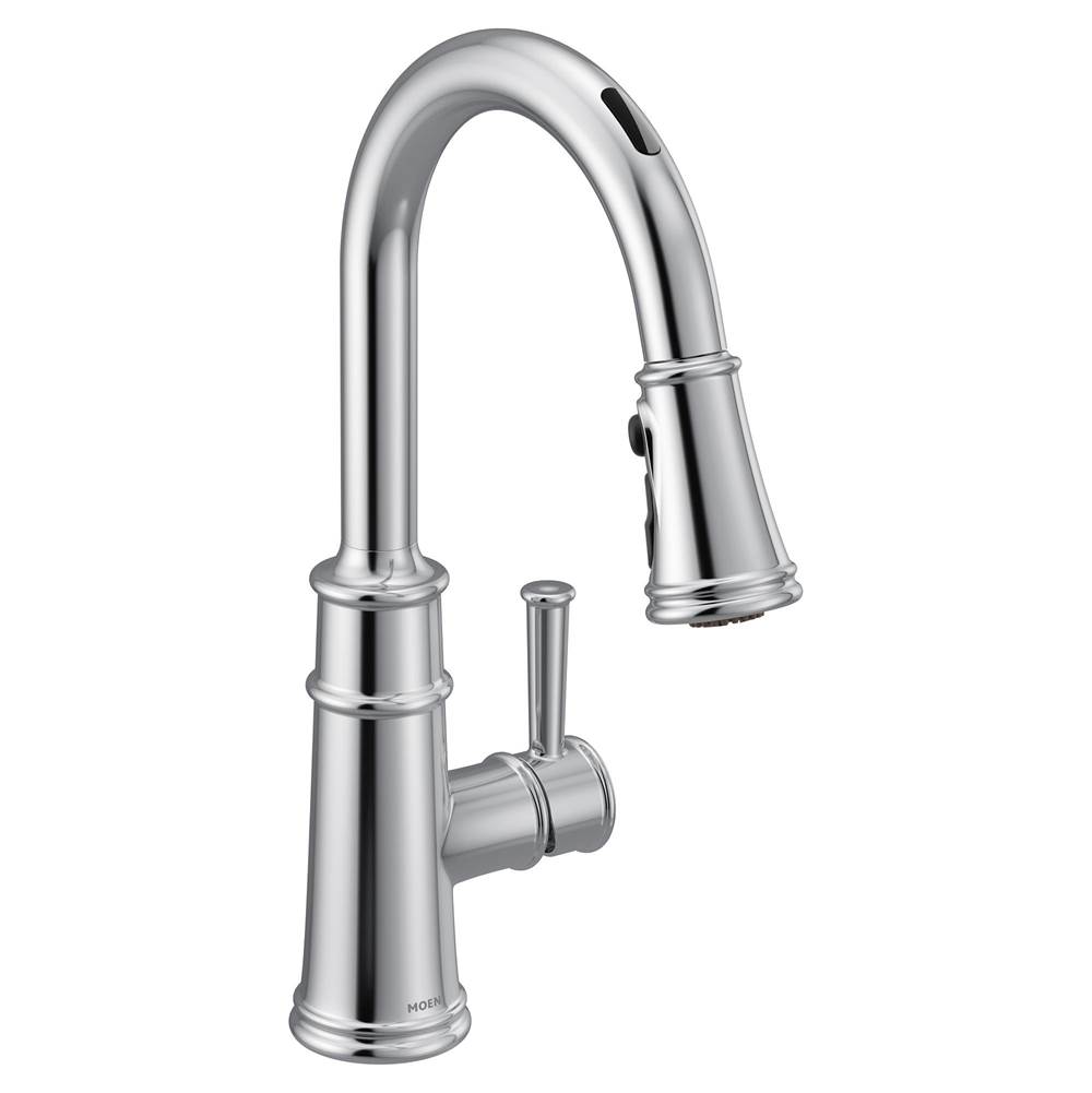 Moen Belfield Smart Faucet Touchless Pull Down Sprayer Kitchen Faucet with Voice Control and Power Boost, Chrome
