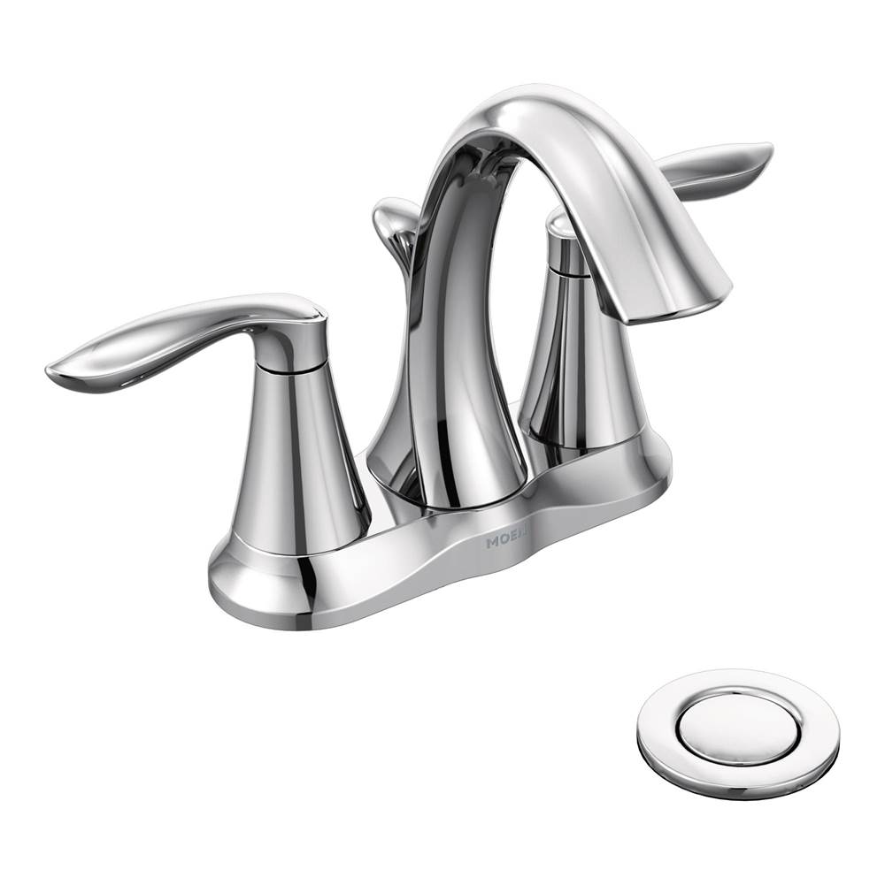 Moen Eva Two-Handle Centerset Bathroom Sink Faucet with Drain Assembly, Chrome