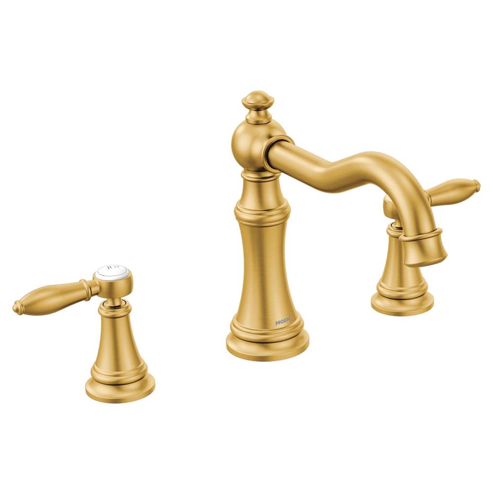Moen Weymouth 2-Handle Diverter Deck-Mount High-Arc Roman Tub Faucet in Brushed Gold (Valve Sold Separately)