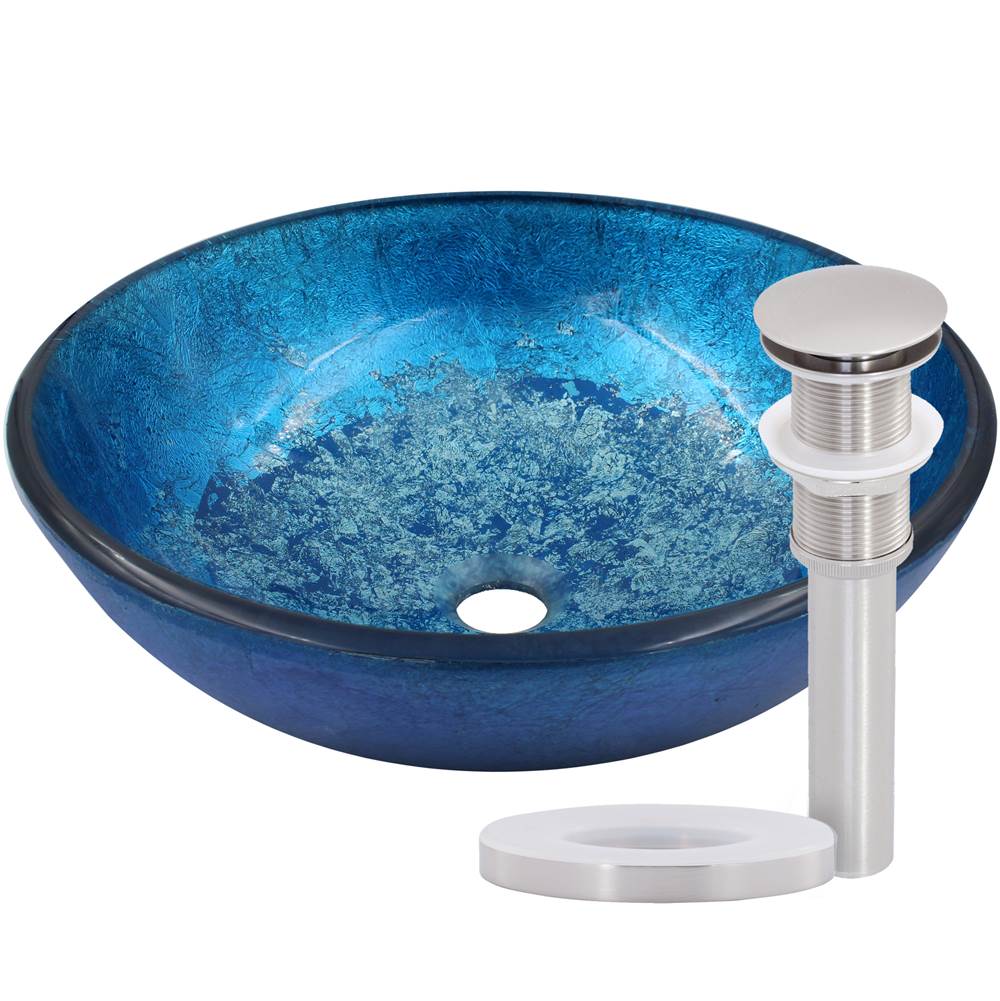 Novatto Novatto MISCELA Blue Glass Vessel Bath Sink Set in Brushed Nickel