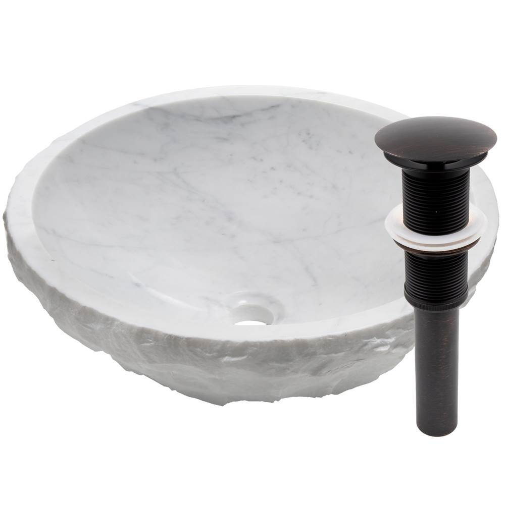 Novatto Natural Carrera Marble Stone Vessel Sink with Oil Rubbed Bronze Drain and Sealer