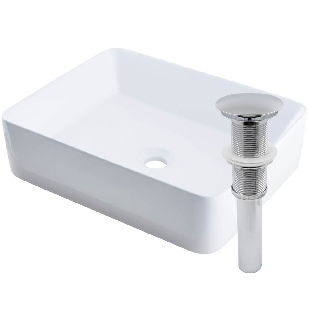 Novatto Rectangular White Porcelain Vessel Sink with Chrome Drain Set