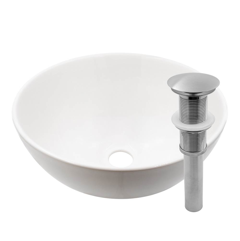Novatto Mini 12-inch round White Porcelain Sink with Brushed Nickel Pop-up Drain