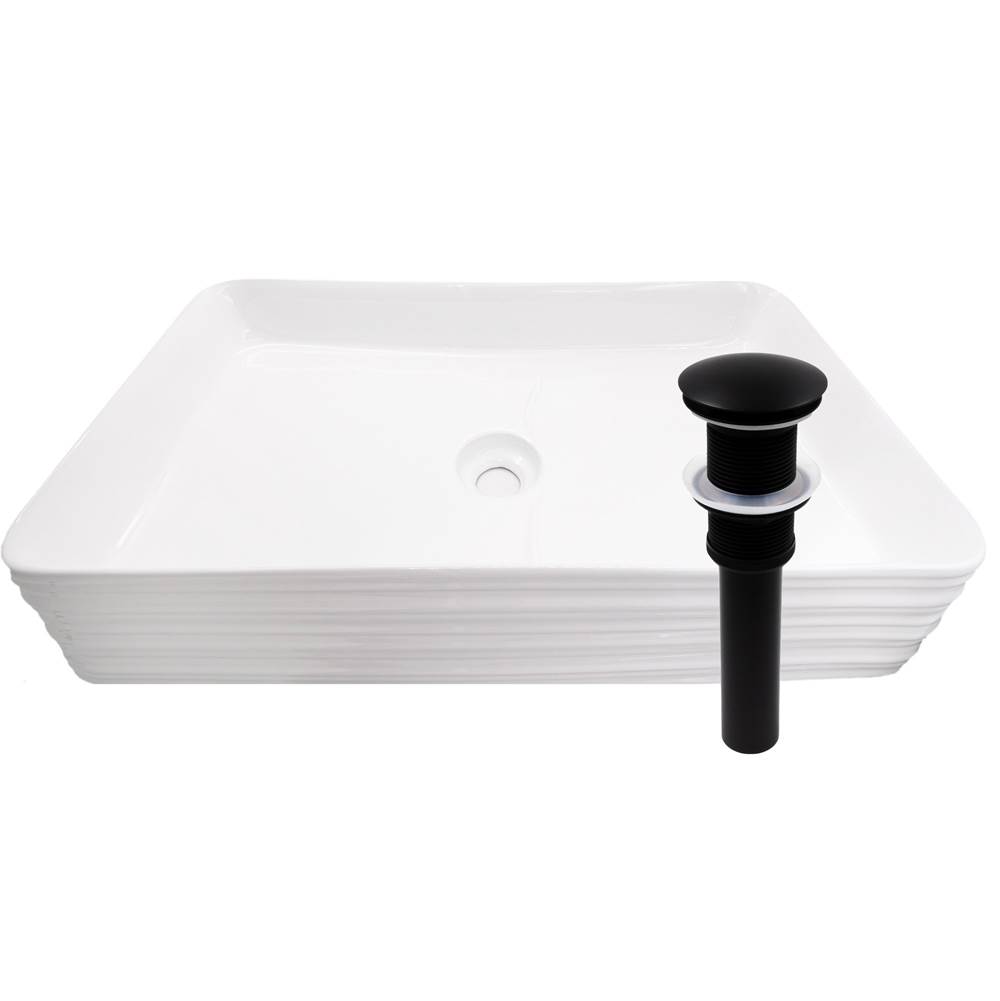 Novatto Rectangular White Porcelain Sink with Matte Black Drain Combo