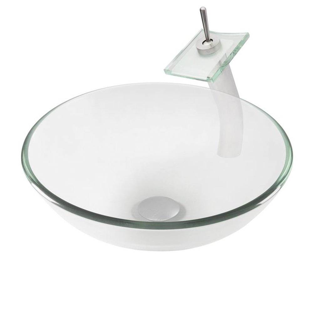 Novatto Novatto BONIFICARE Glass Vessel Bathroom Sink Set, Brushed Nickel