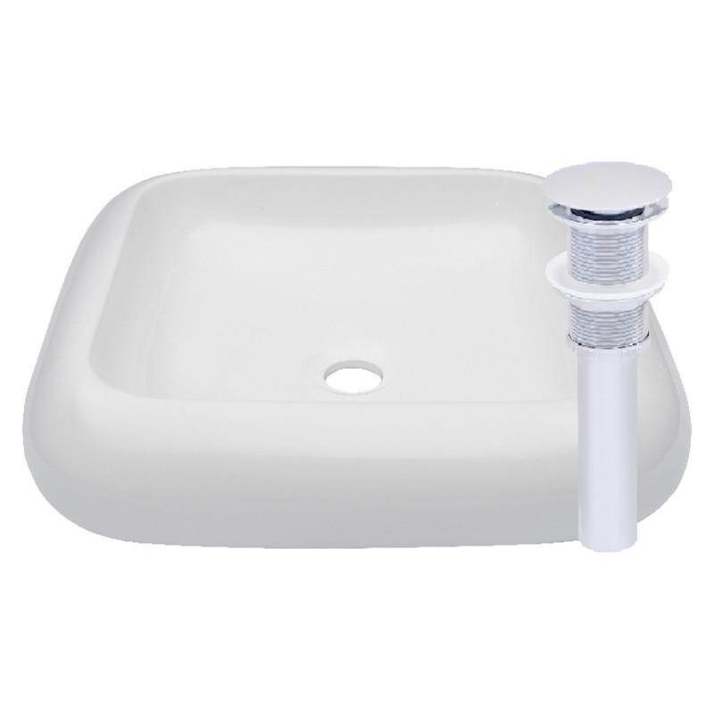 Novatto Novatto BIANCO porcelain Vessel Sink + Pop-Up Drain Set, Chrome
