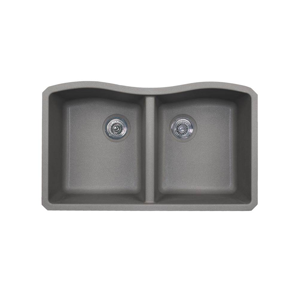 Swan QUED-3322 22 x 33 Granite Undermount Double Bowl Sink in Metallico
