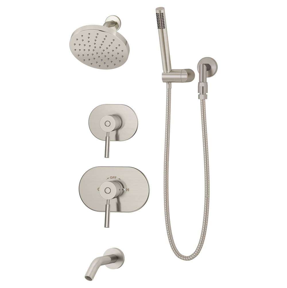 Symmons Sereno 2-Handle Tub and 1-Spray Shower Trim with 1-Spray Hand Shower in Satin Nickel (Valves Not Included)