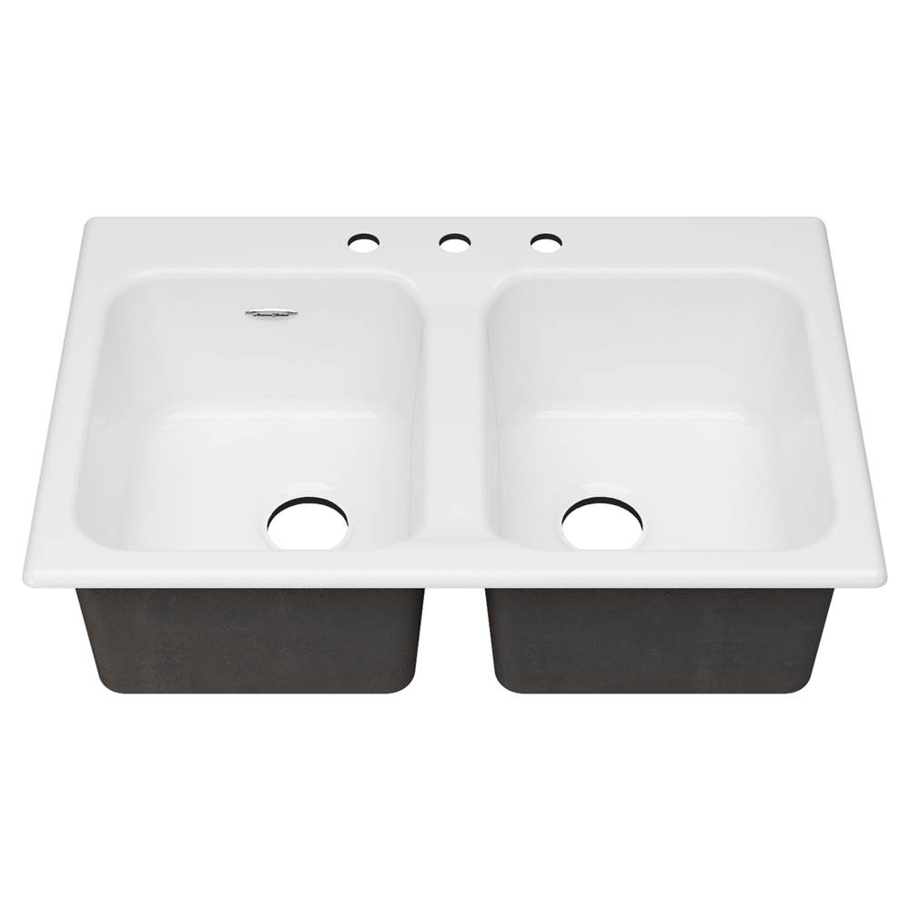 Central Kitchen & Bath ShowroomAmerican StandardQuince® 33 x 22-Inch Cast Iron 3-Hole Drop In or Undercounter Double Bowl Kitchen Sink