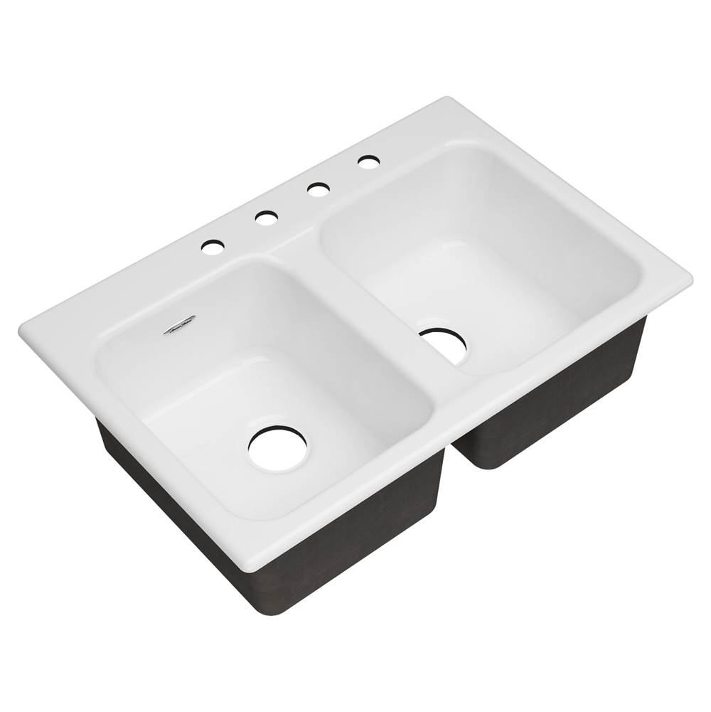 Central Kitchen & Bath ShowroomAmerican StandardQuince® 33 x 22-Inch Cast Iron 4-Hole Drop In or Undercounter Double Bowl Kitchen Sink