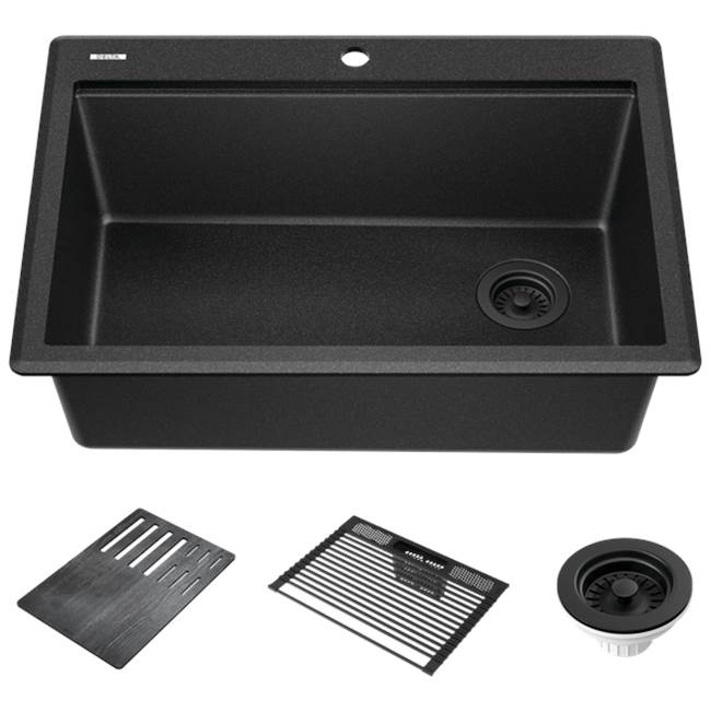 Delta Faucet DELTA® Everest™ 30'' Granite Composite Workstation Kitchen Sink Drop-In Top Mount Single Bowl with WorkFlow™ Ledge and Accessories in Black