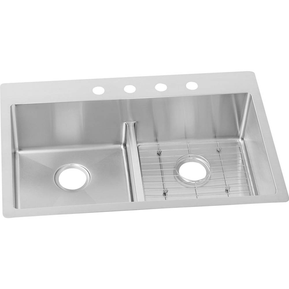 Elkay Crosstown 18 Gauge Stainless Steel 33'' x 22'' x 9'', 5-Hole Equal Double Bowl Dual Mount Sink Kit with Aqua Divide
