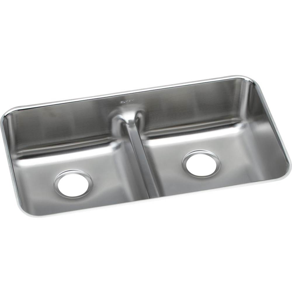 Elkay Lustertone Classic Stainless Steel 32-1/16'' x 18-1/2'' x 8'', Equal Double Bowl Undermount Sink with Aqua Divide