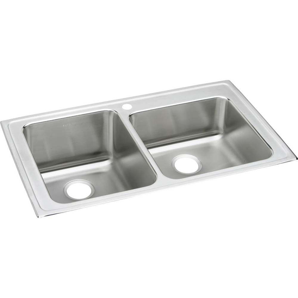 Elkay Lustertone Classic Stainless Steel 37'' x 22'' x 10'', Offset 2-Hole Double Bowl Drop-in Sink