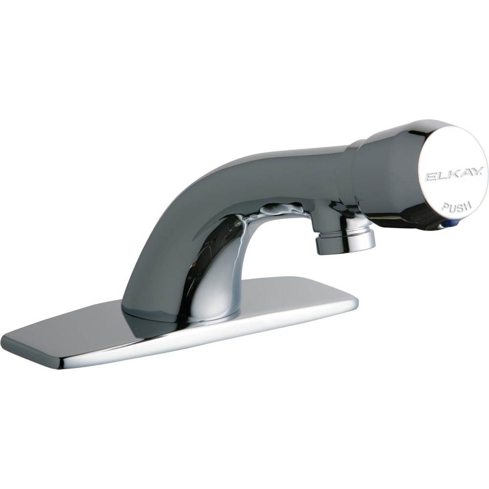 Elkay Single Hole Deck Mount Metered Lavatory Faucet with Cast Fixed Spout Push Button Handle with Escutcheon Chrome