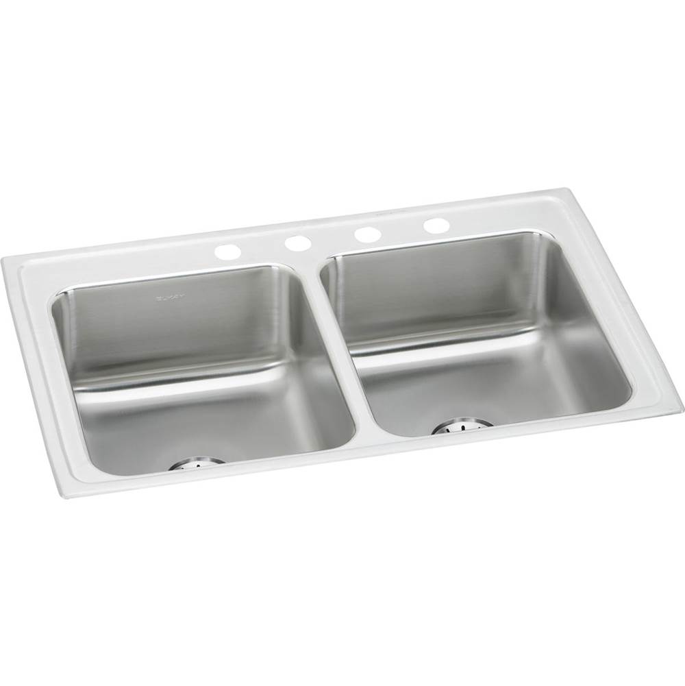 Elkay Lustertone Classic Stainless Steel 33'' x 21-1/4'' x 7-7/8'', Equal Double Bowl Drop-in Sink w/ Perfect Drain
