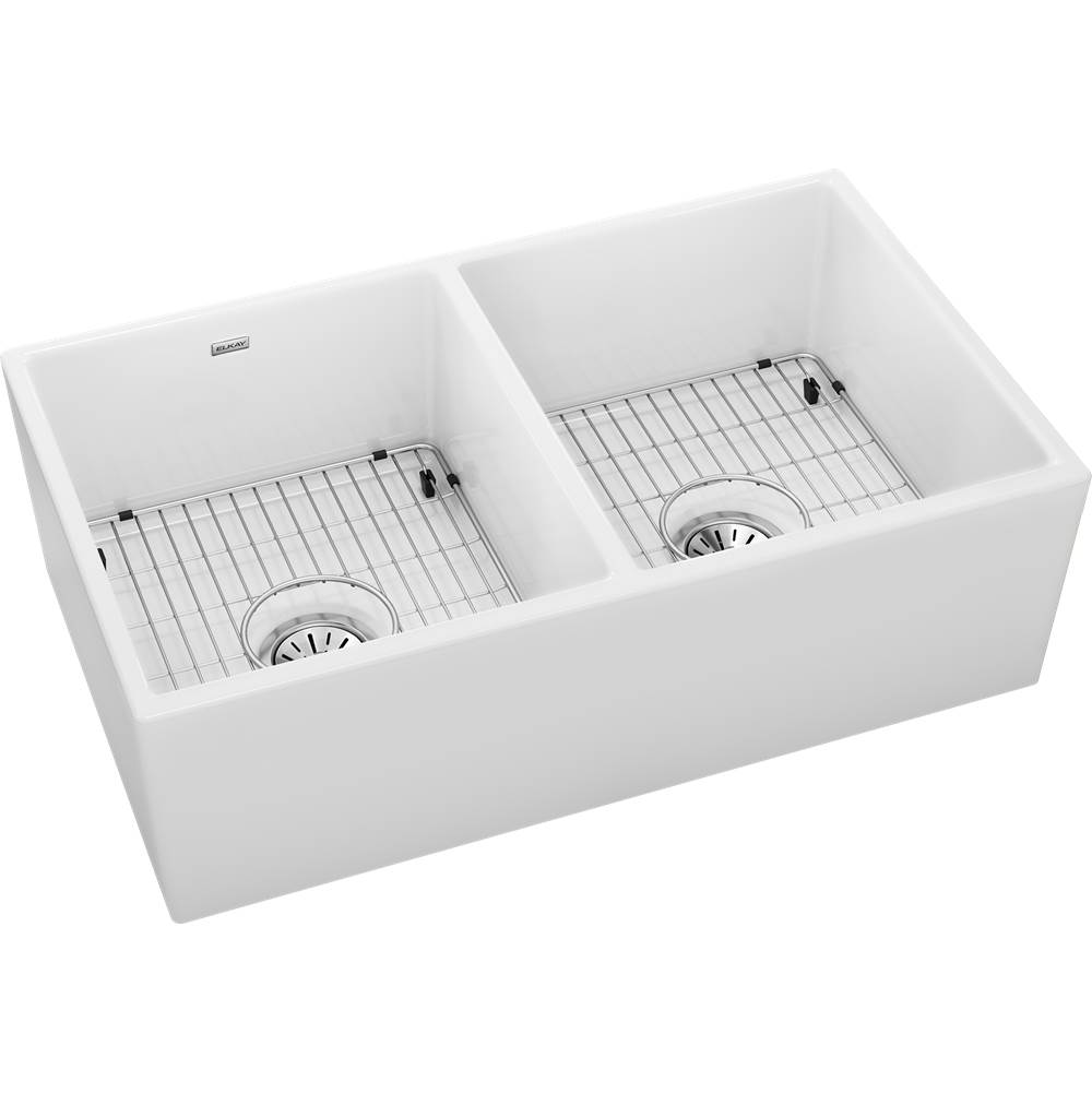 Central Kitchen & Bath ShowroomElkayFireclay 33'' x 19-15/16'' x 9'', Equal Double Bowl Farmhouse Sink Kit, White
