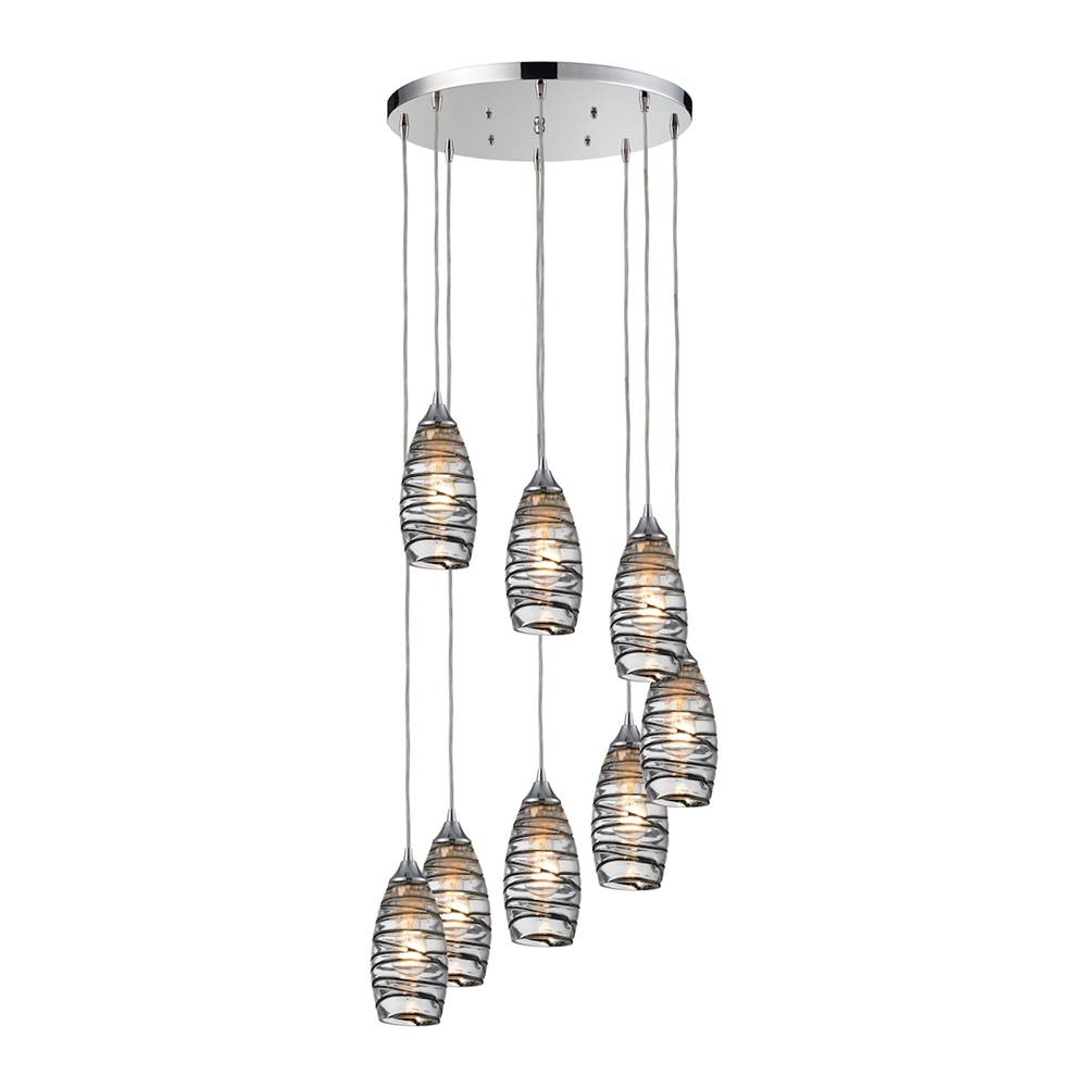 Elk Lighting Twister 8-Light Round Pendant Fixture in Polished Chrome With Sculpted Glass