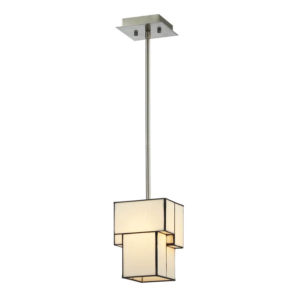 Elk Lighting Cubist 1-Light Mini Pendant in Brushed Nickel With White Tiffany Glass