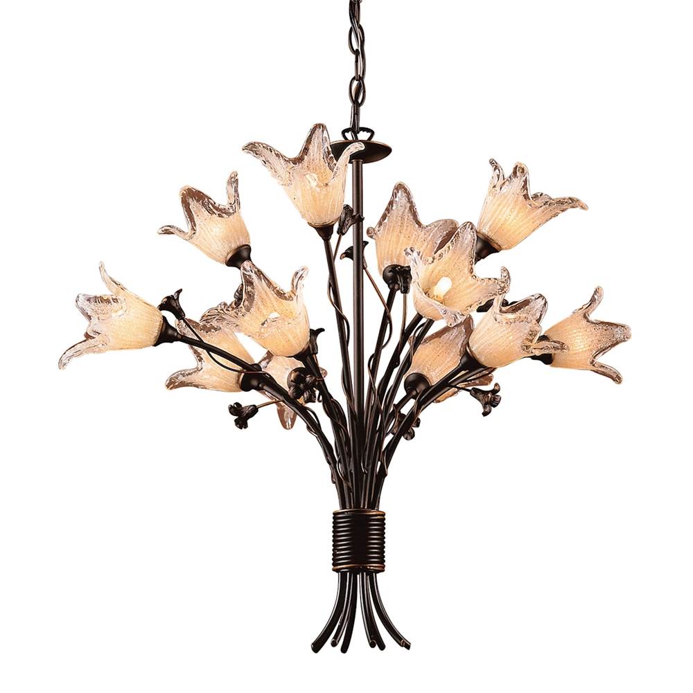 Elk Lighting Fioritura 12-Light Chandelier In Aged Bronze With Floral-Shaped Glass
