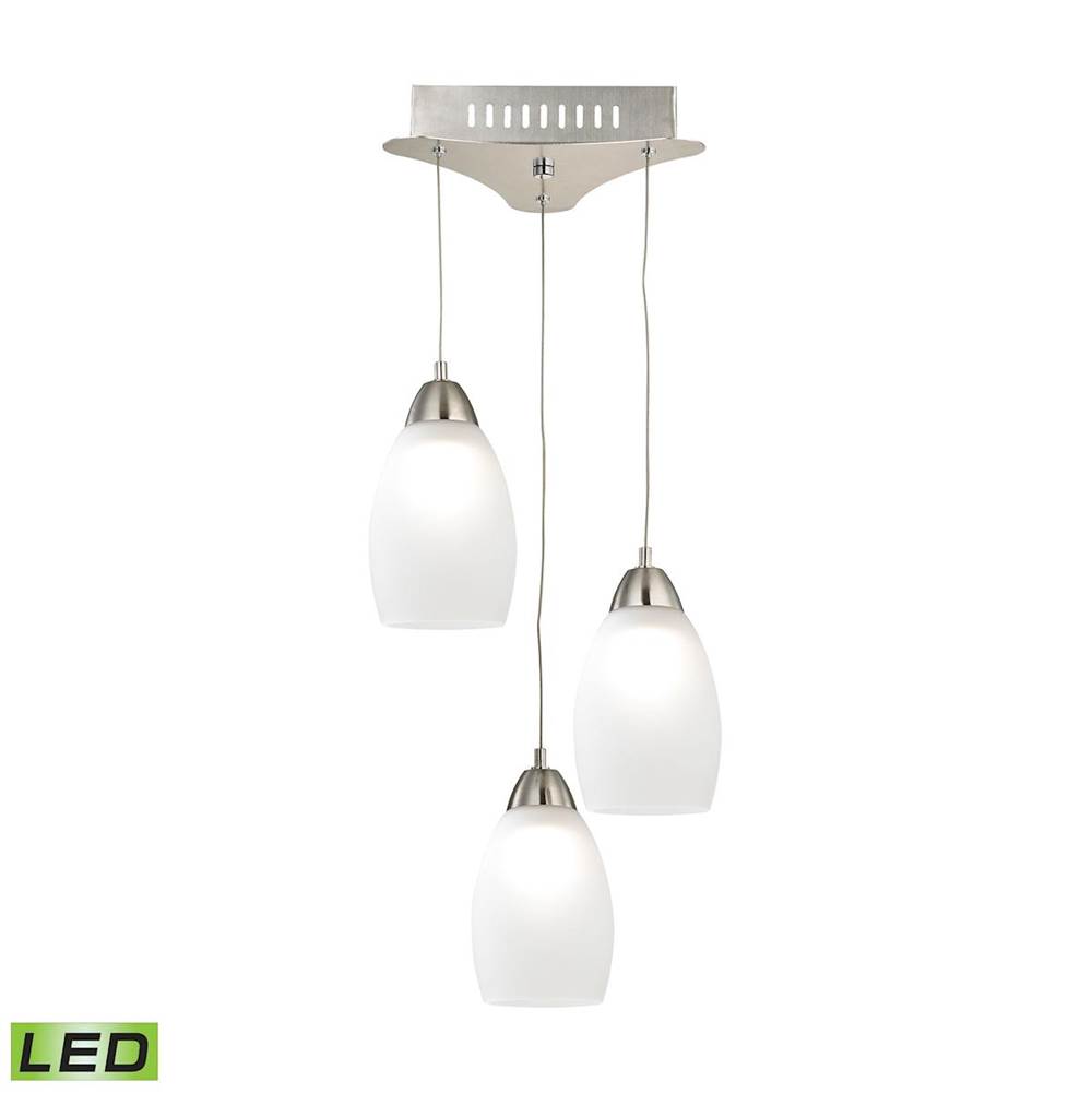 Elk Lighting Buro Triple LED Pendant Complete With White Glass Shade and Holder