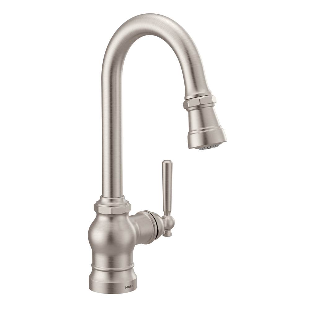 Central Kitchen & Bath ShowroomMoenSpot resist stainless one-handle pulldown single mount bar faucet