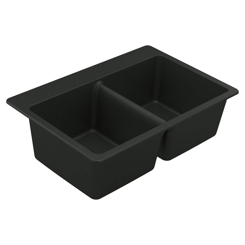 Moen 33-Inch Wide x 9.5-Inch Deep Dual Mount Granite Double Bowl Kitchen Sink, Black
