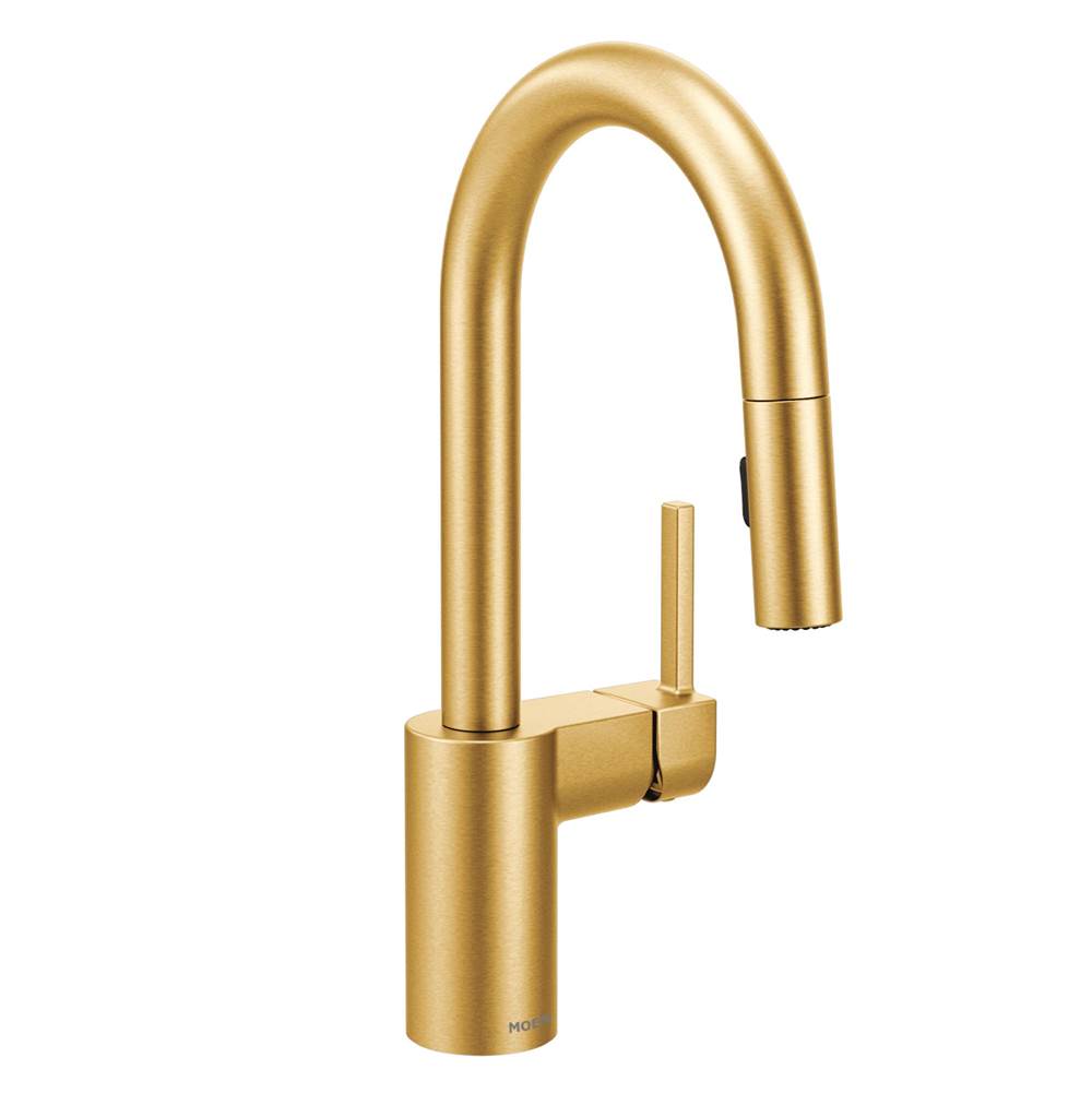 Moen Align One-Handle Pulldown Bar Faucet with Power Clean featuring Reflex, Brushed Gold