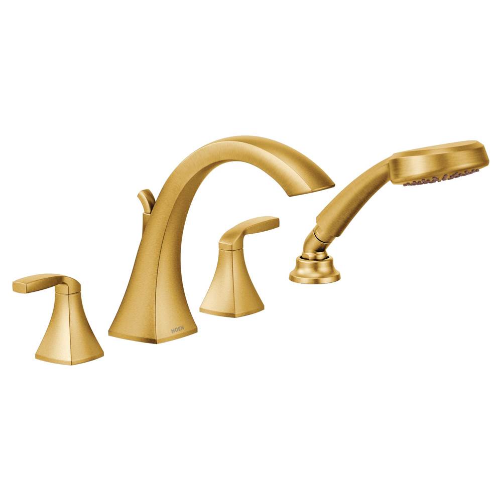 Moen Voss 2-Handle High-Arc Roman Tub Faucet Trim Kit with Hand Shower in Brushed Gold (Valve Sold Separately)
