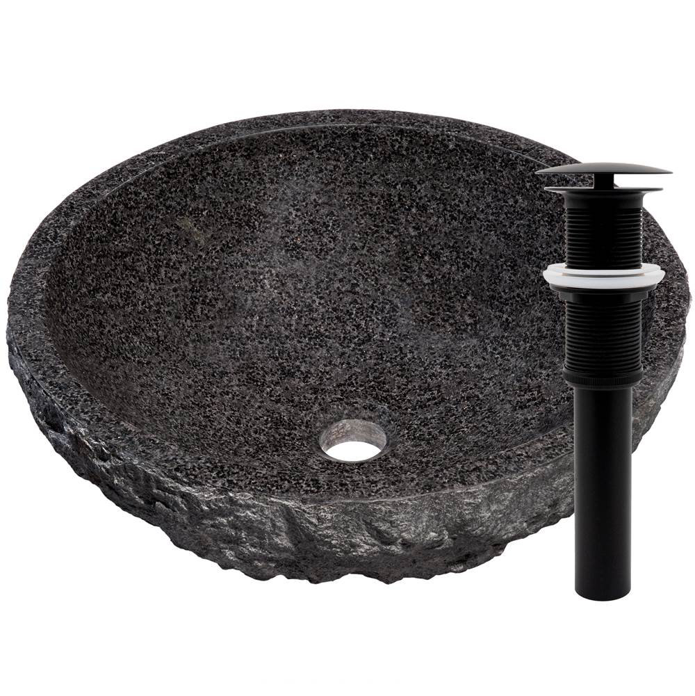 Novatto Novatto Absolute Natural Granite Vessel Sink with Matte Black Umbrella Drain