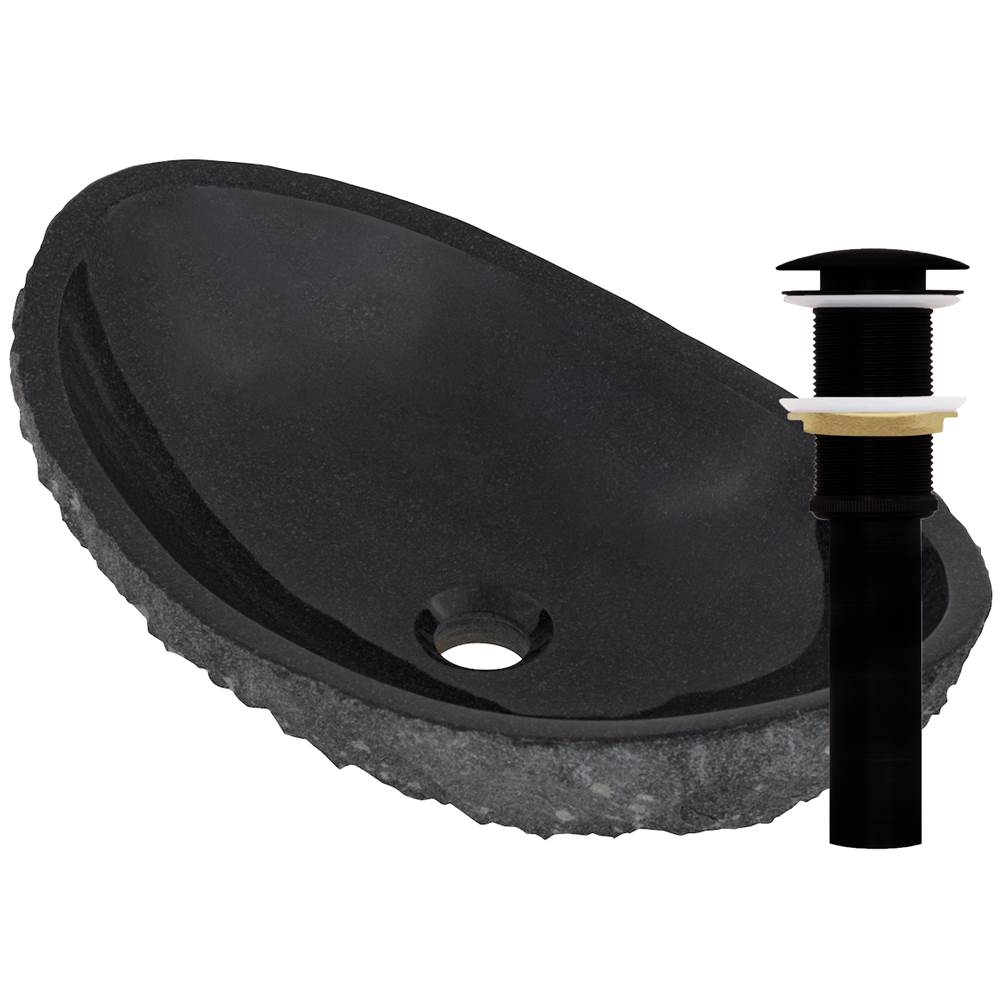 Novatto Novatto Absolute Natural Granite Slipper Vessel Sink and Matte Black Umbrella Drain
