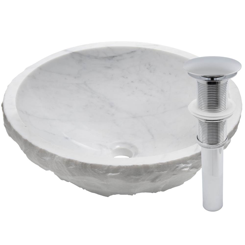 Novatto Natural Carrera Marble Stone Vessel Sink with Chrome Drain and Sealer