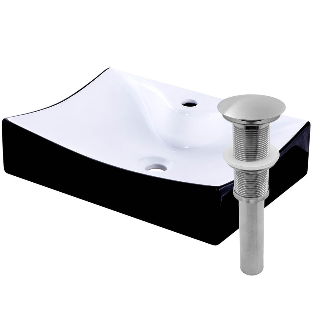 Novatto Novatto Black and White Porcelain Bath Sink with Brushed Nickel Pop-up Drain