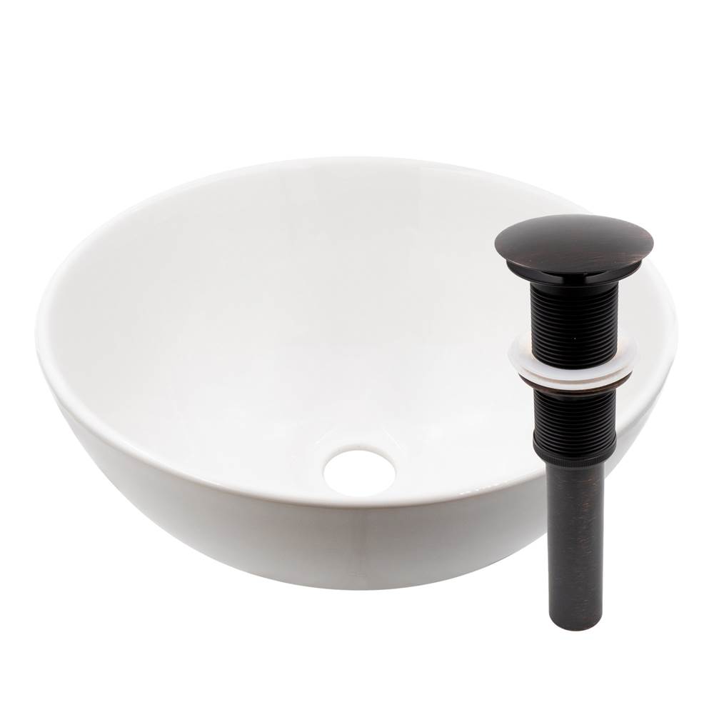 Novatto Mini 12-inch round White Porcelain Sink with Oil Rubbed Bronze Pop-up Drain