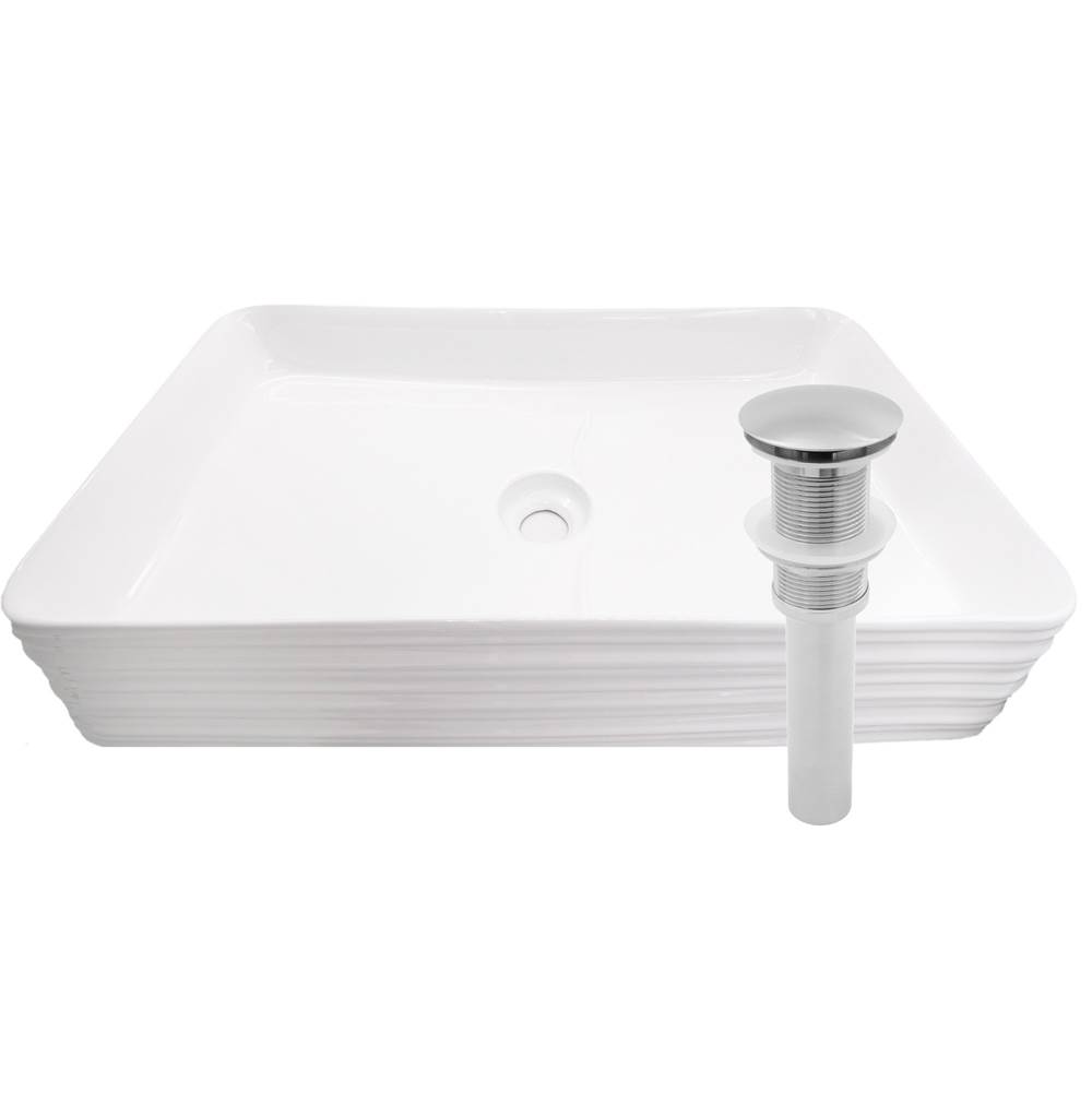 Novatto Rectangular White Porcelain Sink with Brushed Nickel Drain Combo