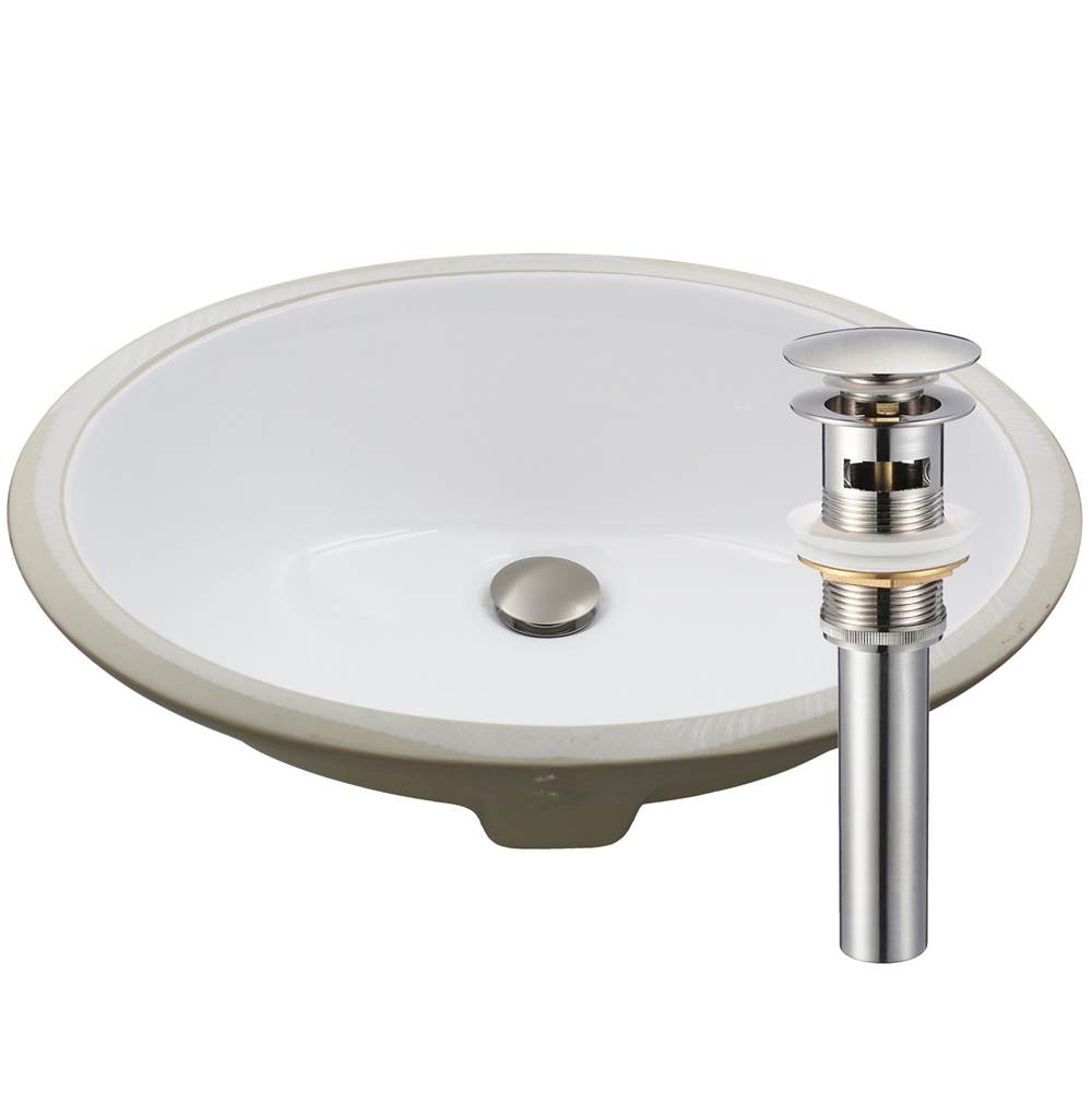 Novatto Oval Undermount White Porcleain Sink with Brushed Nickel Drain Set