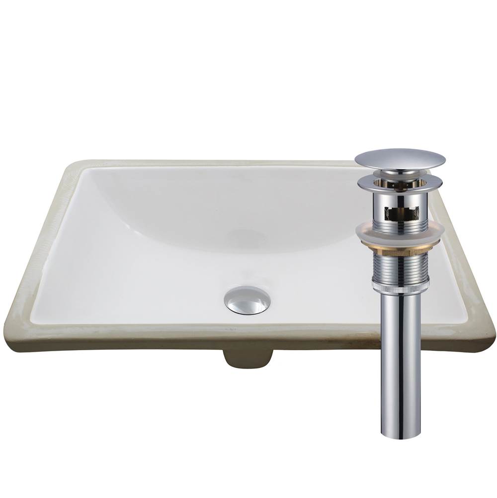 Novatto Rectangular Undermount White Porcelain Sink with Chrome Drain Set
