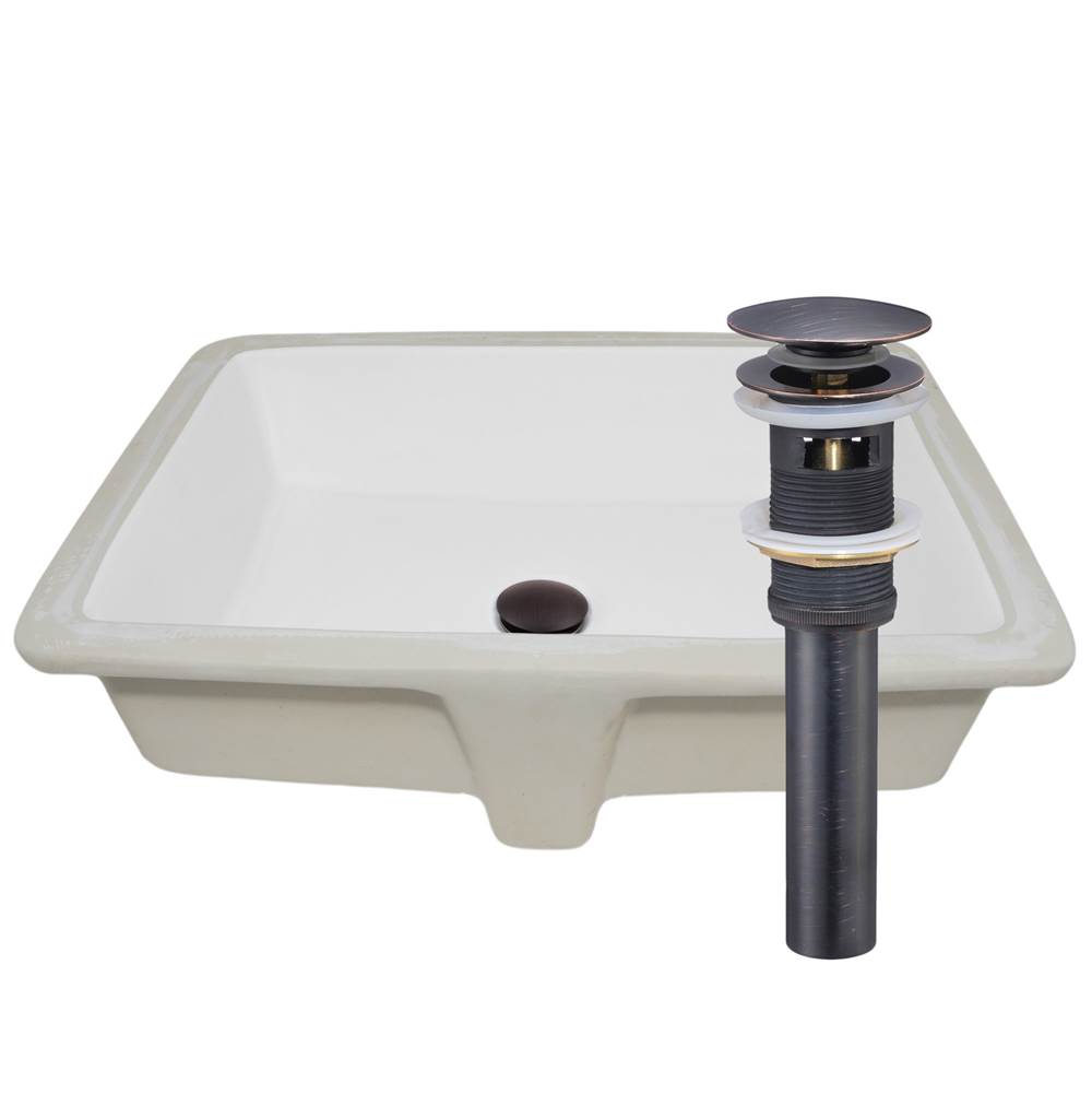 Novatto Shallow Rectangular Undermount White Porcelain Sink with Oil Rubbed Bronze Drain