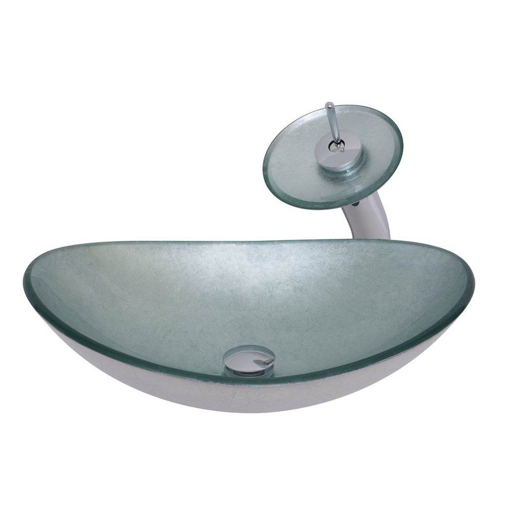 Novatto Novatto Argento Oval Glass Vessel Bathroom Sink Set, Chrome