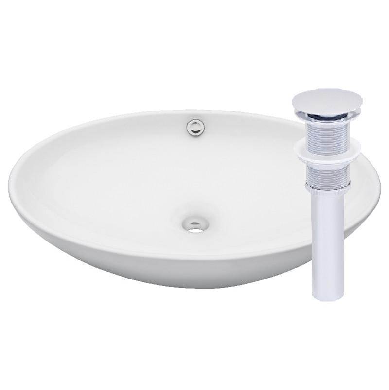 Novatto Novatto BIANCO UOVO porcelain Vessel Sink With Overflow + Pop-Up Drain Set, Chrome