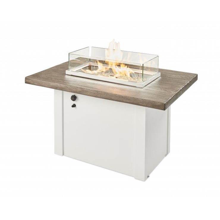 The Outdoor Greatroom Driftwood Havenwood Rectangular Gas Fire Pit Table with White Base