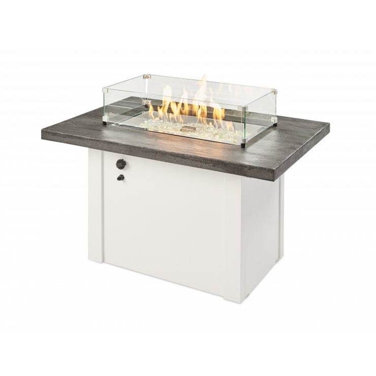 The Outdoor Greatroom Stone Grey Havenwood Rectangular Gas Fire Pit Table with White Base