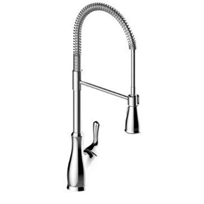 OmniPro Single Handle Cp Industrial Spring Neck Faucet, Ceramic Cartridge, Integrated Supply Lines, 1 Or 3 Hole, Deck Plate Included