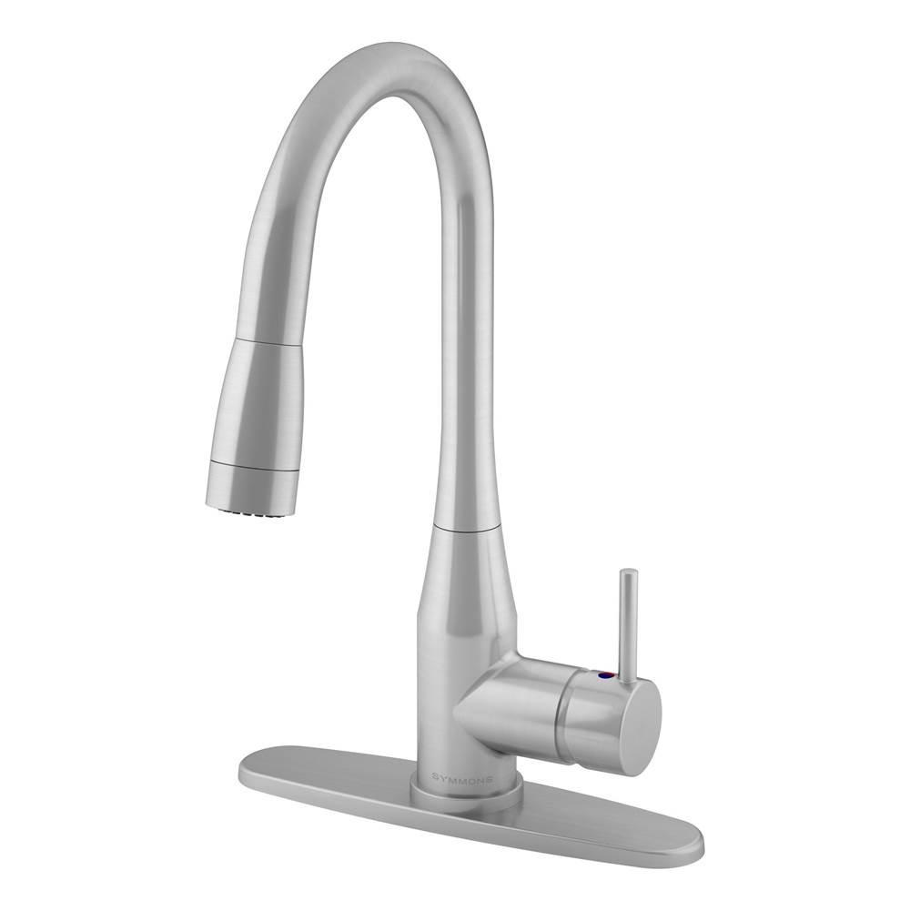 Symmons Sereno Single-Handle Pull-Down Sprayer Kitchen Faucet with Deck Plate in Stainless Steel (1.0 GPM)
